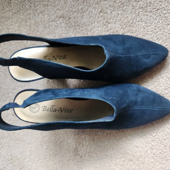BELLA-VITA women's shoes Blue Leather/Suede Heels size 8W sling back. - Picture 4 of 11
